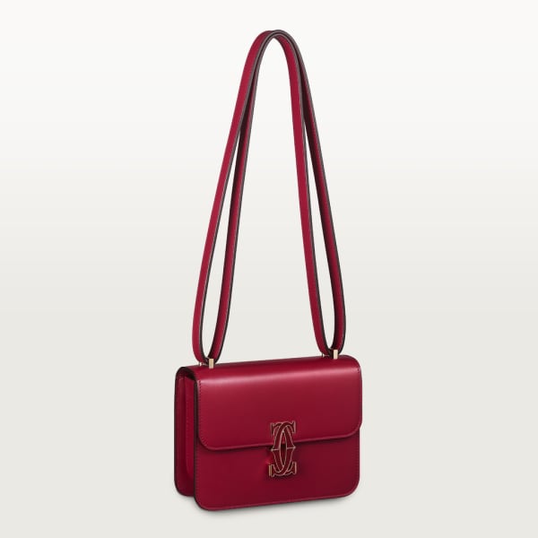 Shoulder Bag, Nano, C de Cartier Cherry red calfskin, golden finish and cherry red enamel