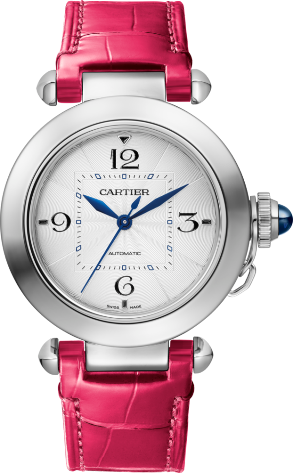 Pasha de Cartier watch 35 mm, automatic movement, steel, 2 interchangeable leather straps