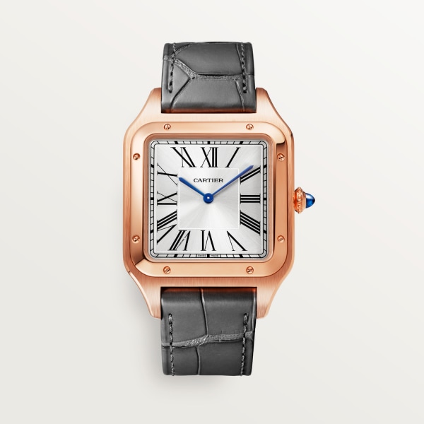 Santos-Dumont watch Extra-large model, hand-wound mechanical movement, rose gold, leather