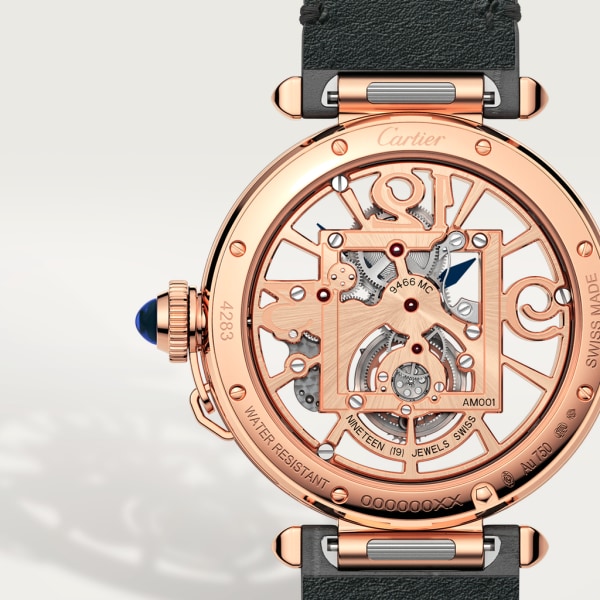 Pasha de Cartier watch 41 mm, hand-wound mechanical movement, rose gold, 2 interchangeable leather straps