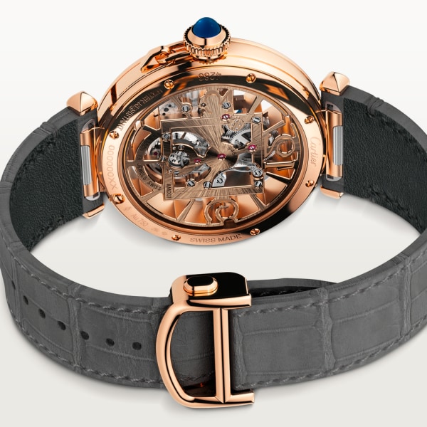 Pasha de Cartier watch 41 mm, hand-wound mechanical movement, rose gold, 2 interchangeable leather straps