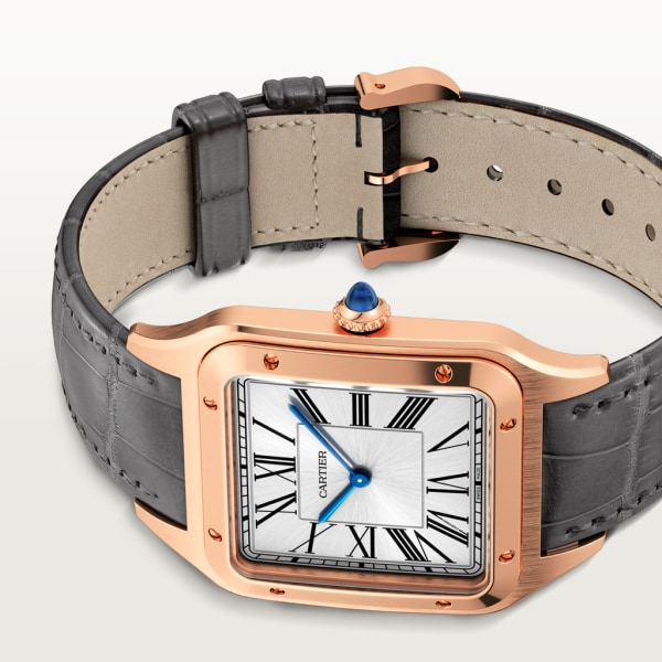 Santos-Dumont watch Extra-large model, hand-wound mechanical movement, rose gold, leather