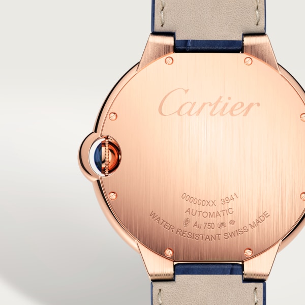 Ballon Bleu de Cartier watch 42mm, automatic movement, rose gold, leather