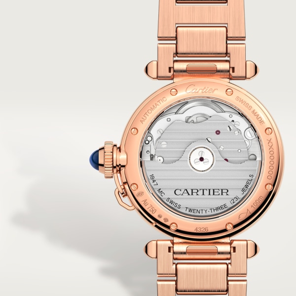 Pasha de Cartier watch 35 mm, automatic movement, rose gold, diamonds, interchangeable metal and leather straps