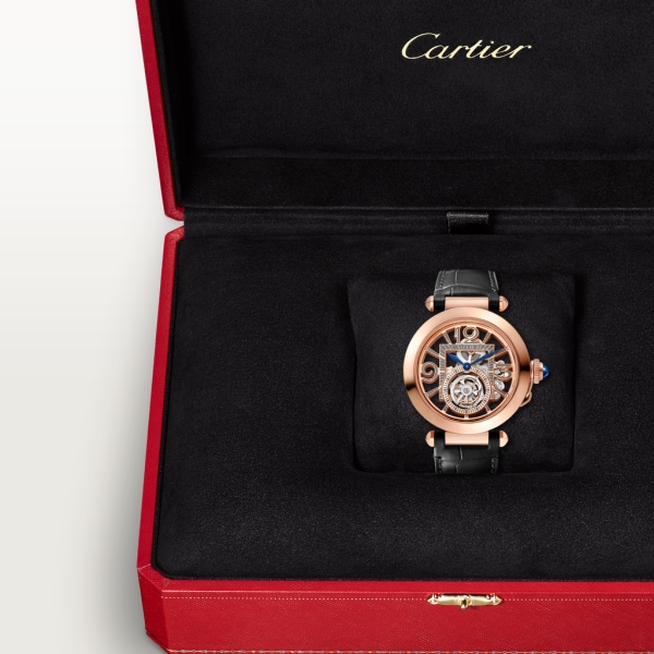 Pasha de Cartier watch 41 mm, hand-wound mechanical movement, rose gold, 2 interchangeable leather straps