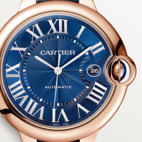 Ballon Bleu de Cartier watch 42mm, automatic movement, rose gold, leather