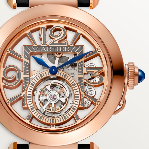 Pasha de Cartier watch 41 mm, hand-wound mechanical movement, rose gold, 2 interchangeable leather straps