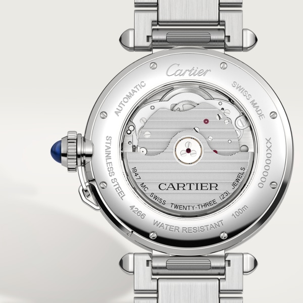 Pasha de Cartier watch 41 mm, automatic movement, steel, interchangeable metal and leather straps