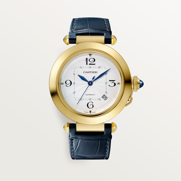 Pasha de Cartier watch 41 mm, automatic movement, yellow gold, 2 interchangeable leather straps