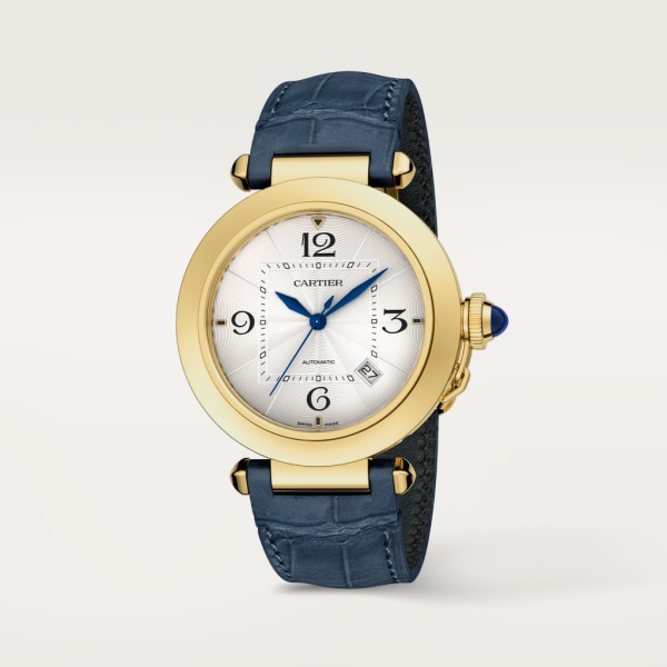 Pasha de Cartier watch 41 mm, automatic movement, yellow gold, 2 interchangeable leather straps