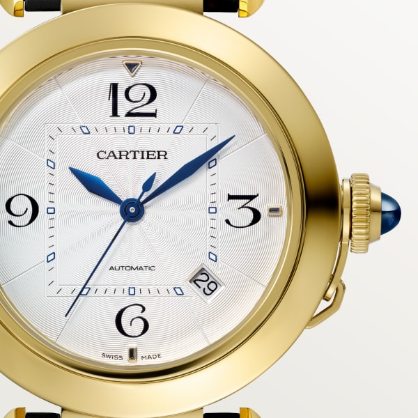 Pasha de Cartier watch 41 mm, automatic movement, yellow gold, 2 interchangeable leather straps