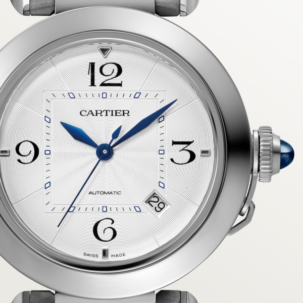 Pasha de Cartier watch 41 mm, automatic movement, steel, interchangeable metal and leather straps