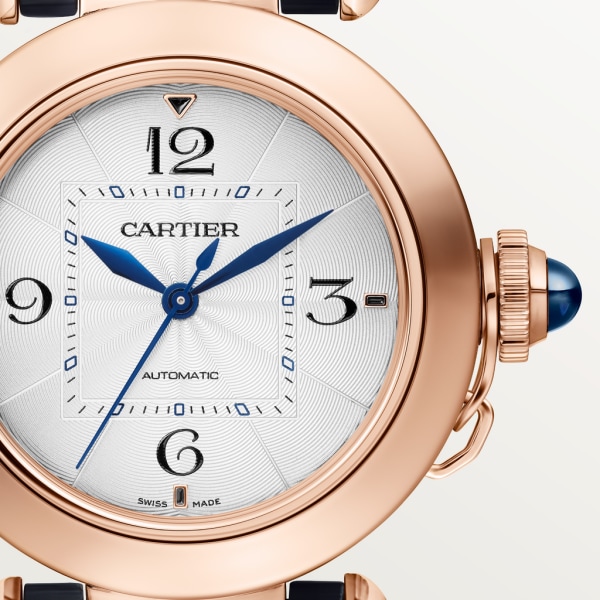 Pasha de Cartier watch 35 mm, automatic movement, rose gold, 2 interchangeable leather straps