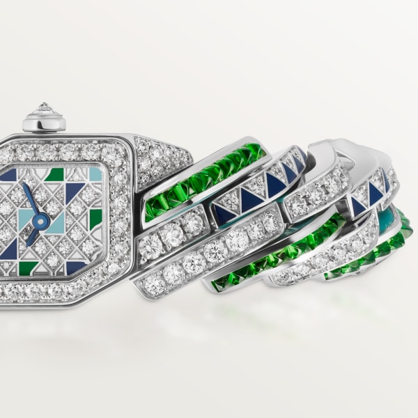 Maillon de Cartier watch Small model, quartz movement, white gold, diamonds, tsavorite garnets, lacquer