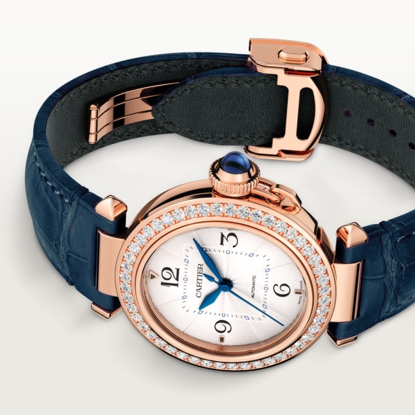 Pasha de Cartier watch 35 mm, automatic movement, rose gold, diamonds, 2 interchangeable leather straps