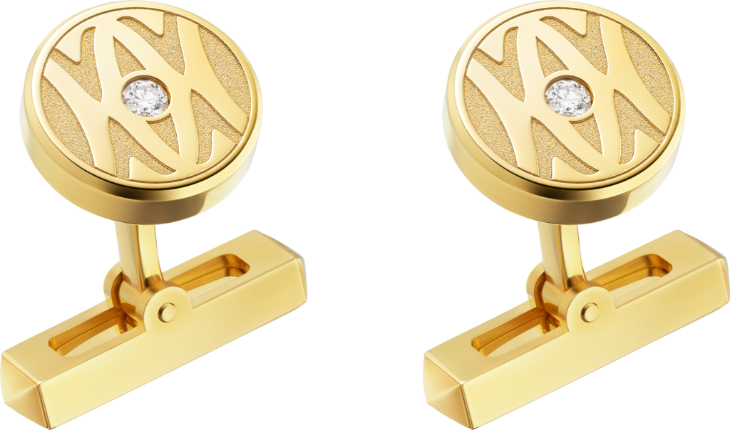 Cufflinks with gold C de Cartier logo.Yellow gold, brilliant-cut diamonds.