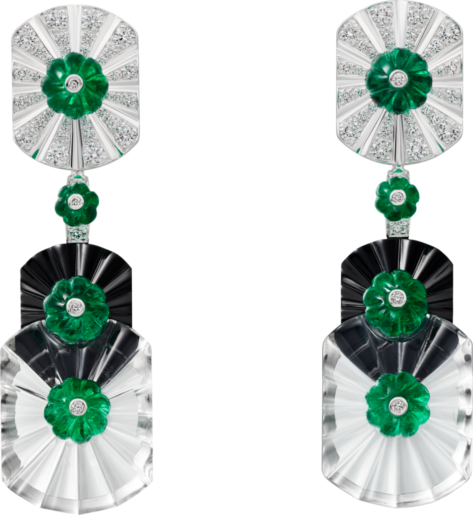 Sixième Sens par Cartier earringsWhite gold, emeralds, rock crystal, onyx, diamonds