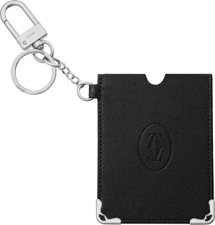 Must de Cartier key ring and card holder Black calfskin, palladium 950/1000 finish