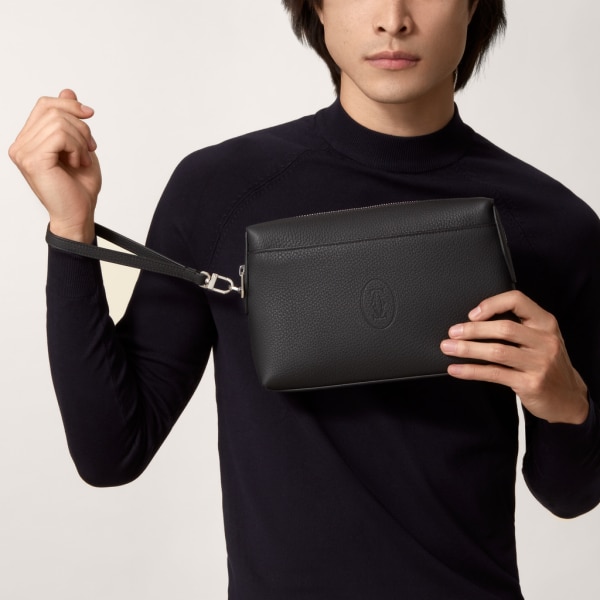 Square Pouch, Must de Cartier Black calfskin, palladium finish