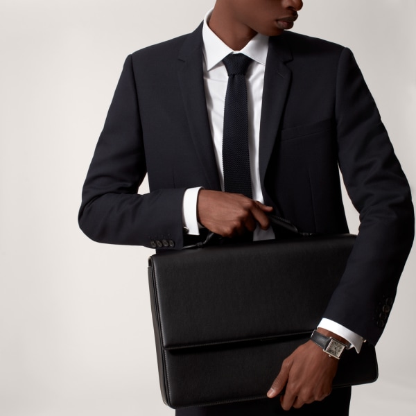 Briefcase, Must de Cartier Black calfskin, palladium finish