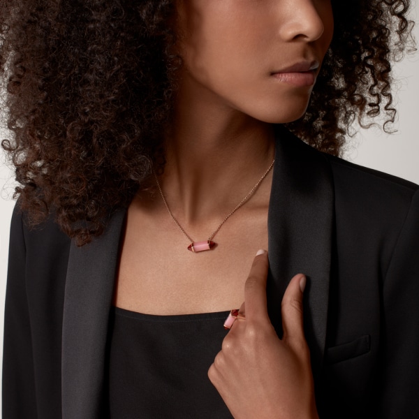 Les Berlingots de Cartier necklace medium model Rose gold, pink chalcedony, garnet