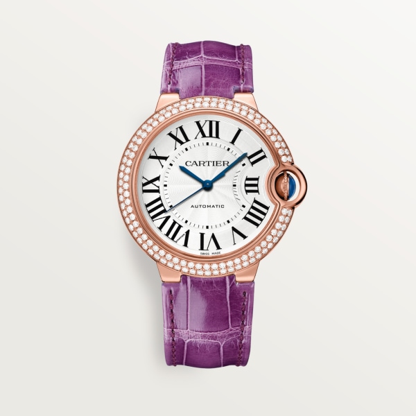 Ballon Bleu de Cartier watch 36mm, automatic movement, rose gold, diamonds, leather