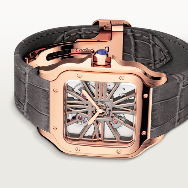 Santos de Cartier watch Large model, hand-wound mechanical movement, rose gold, leather