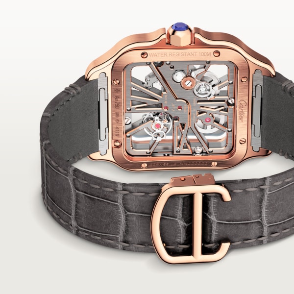 Santos de Cartier watch Large model, hand-wound mechanical movement, rose gold, leather