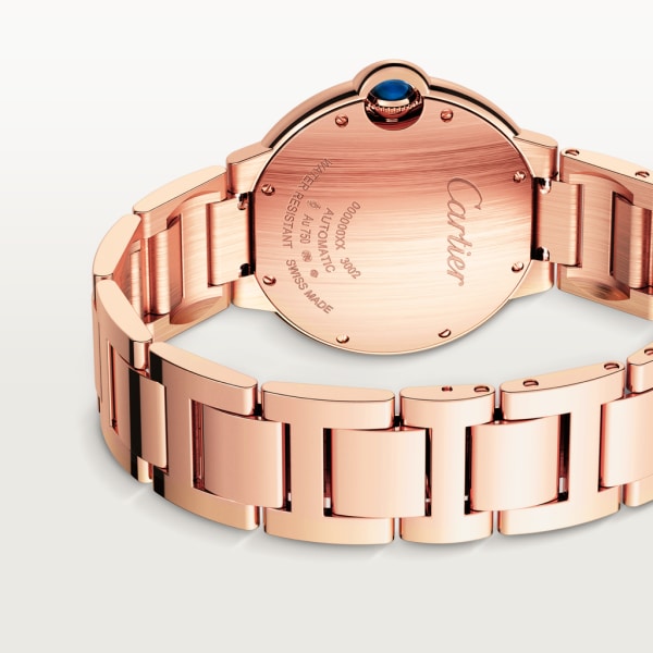 Ballon Bleu de Cartier watch 36 mm, mechanical movement with automatic winding, rose gold, diamonds