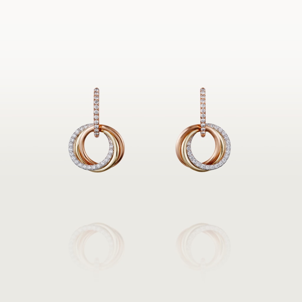 Trinity earrings, semi-pavedWhite gold, yellow gold, rose gold, diamonds