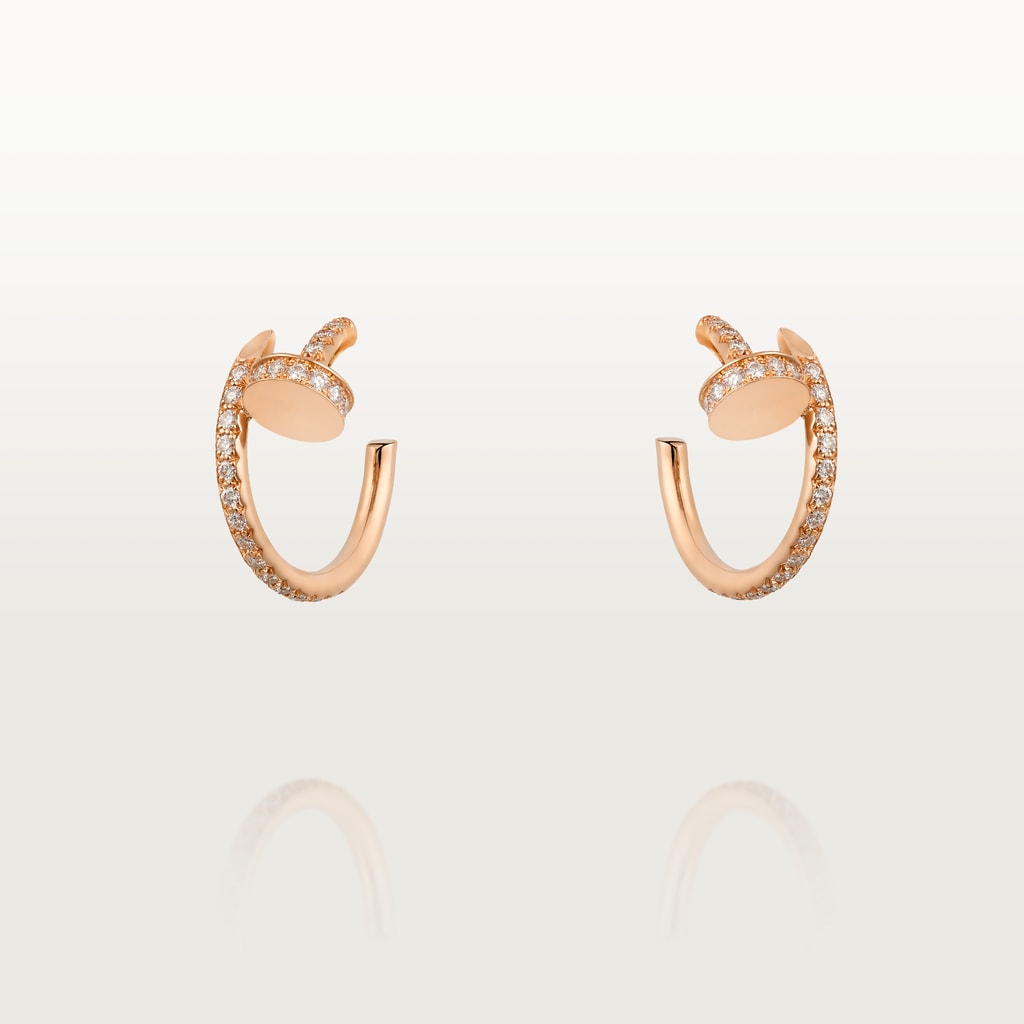 Juste un Clou hoop earrings, small model, pavedRose gold, diamonds