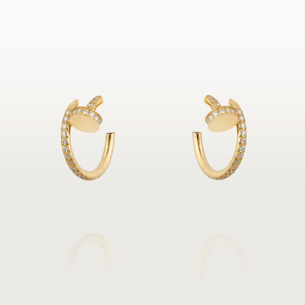 Juste un Clou hoop earrings, small model, pavedYellow gold, diamonds