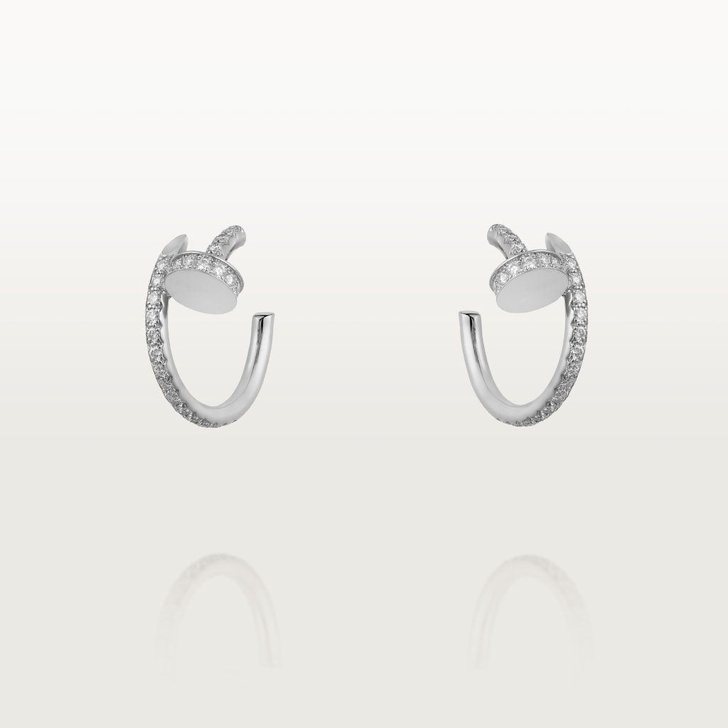 Juste un Clou hoop earrings, small model, pavedWhite gold, diamonds