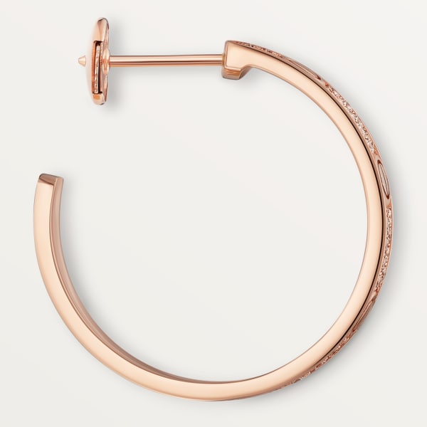 Love hoop earrings, medium model, paved Rose gold, diamond