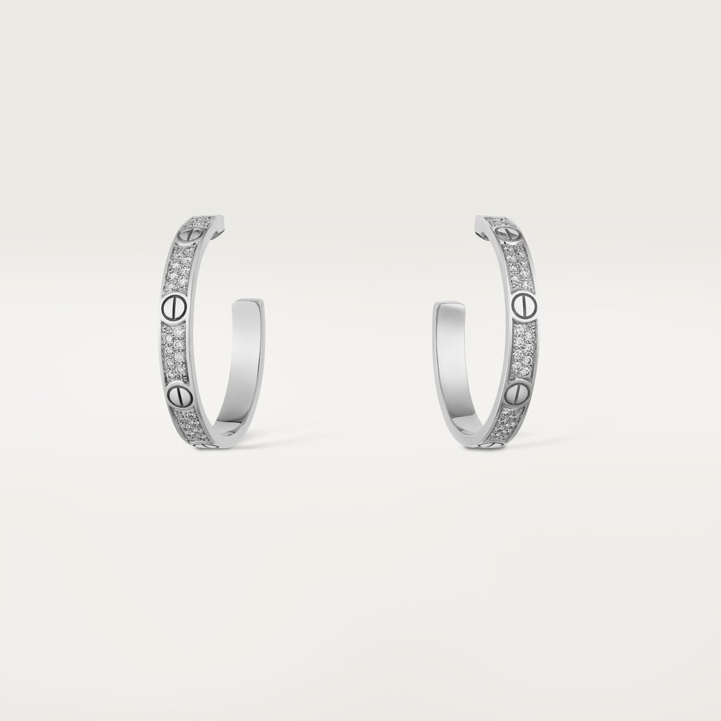 Love hoop earrings, medium model, pavedWhite gold, diamond