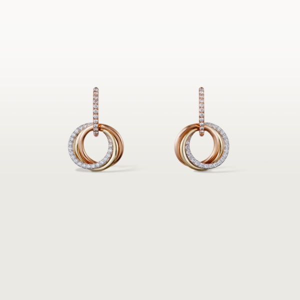 Trinity earrings, semi-paved White gold, yellow gold, rose gold, diamonds