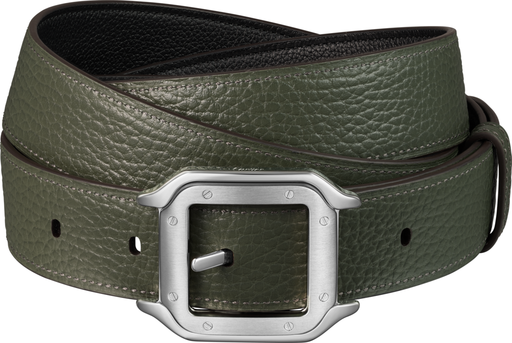 Belt, Santos de CartierKhaki and black cowhide, palladium-finish buckle