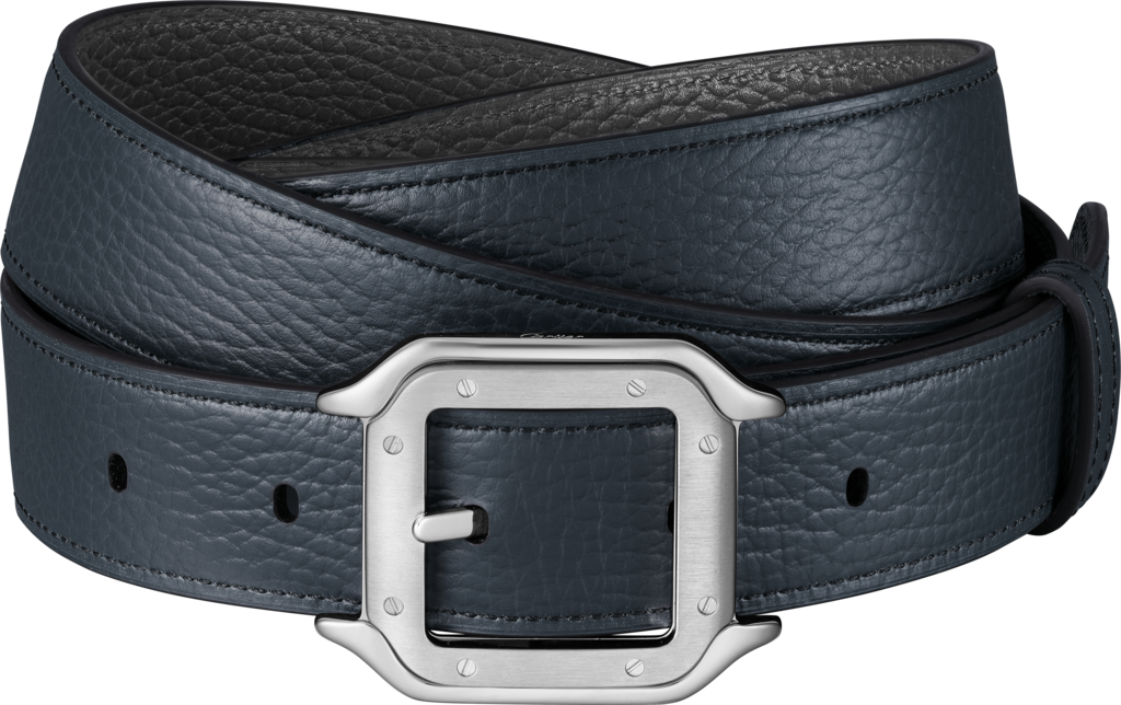 Belt, Santos de CartierNavy blue and charcoal grey cowhide, palladium-finish buckle