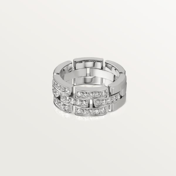 Maillon Panthère ring, 3 half diamond-paved rows White gold, diamonds