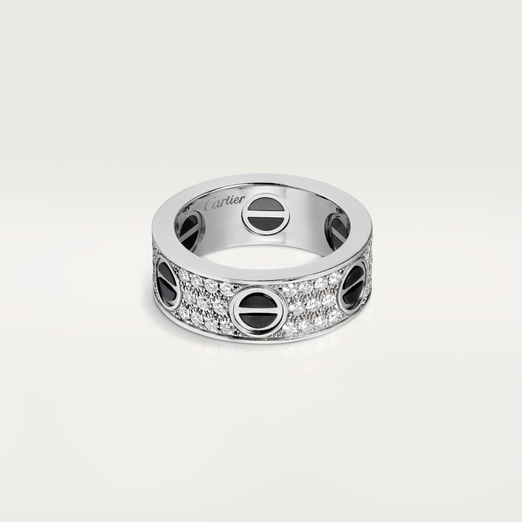 Love ring, classic model, paved, ceramicWhite gold, ceramic, diamonds