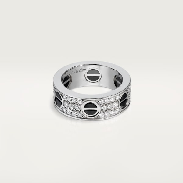 Love ring, classic model, paved, ceramic White gold, ceramic, diamonds