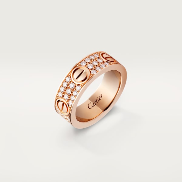 Love ring, classic model, paved Rose gold, diamonds