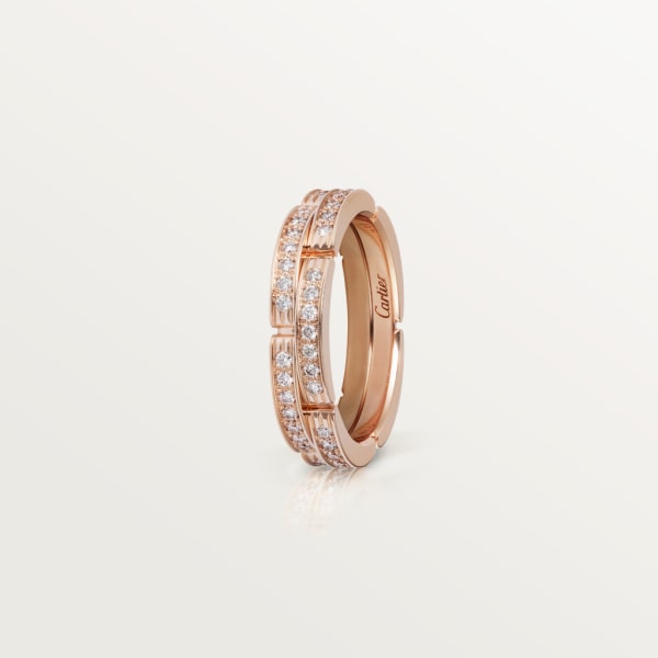 Maillon Panthère fine wedding band, 2 half diamond-paved rows Rose gold, diamonds