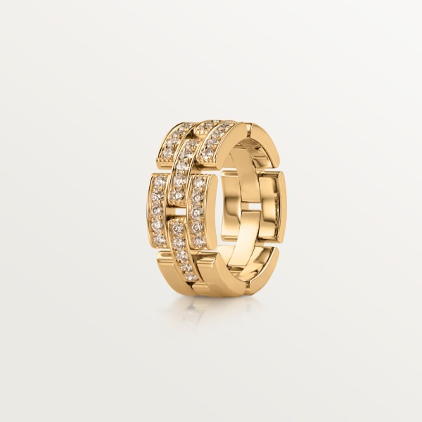 Maillon Panthère ring, 3 half diamond-paved rows Yellow gold, diamonds