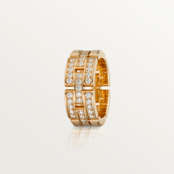 Maillon Panthère ring, 3 half diamond-paved rows Rose gold, diamonds