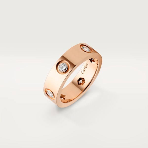 Love ring, classic model, 6 diamonds Rose gold, diamonds