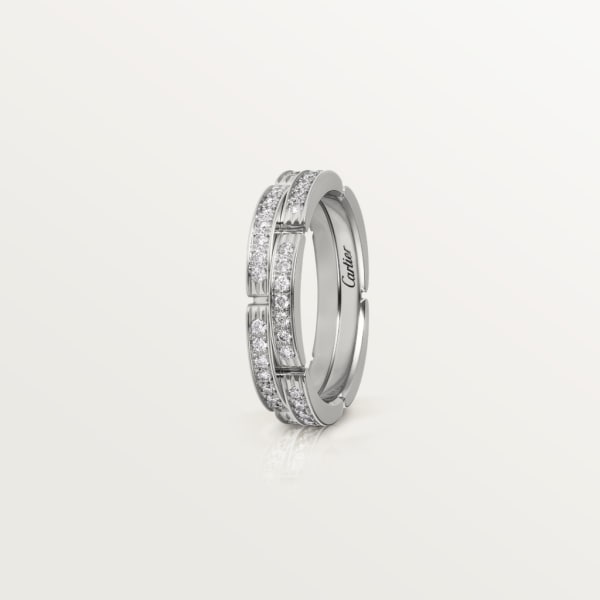 Maillon Panthère fine wedding band, 2 half diamond-paved rows White gold, diamonds