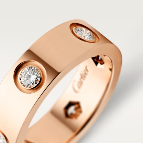 Love ring, classic model, 6 diamonds Rose gold, diamonds