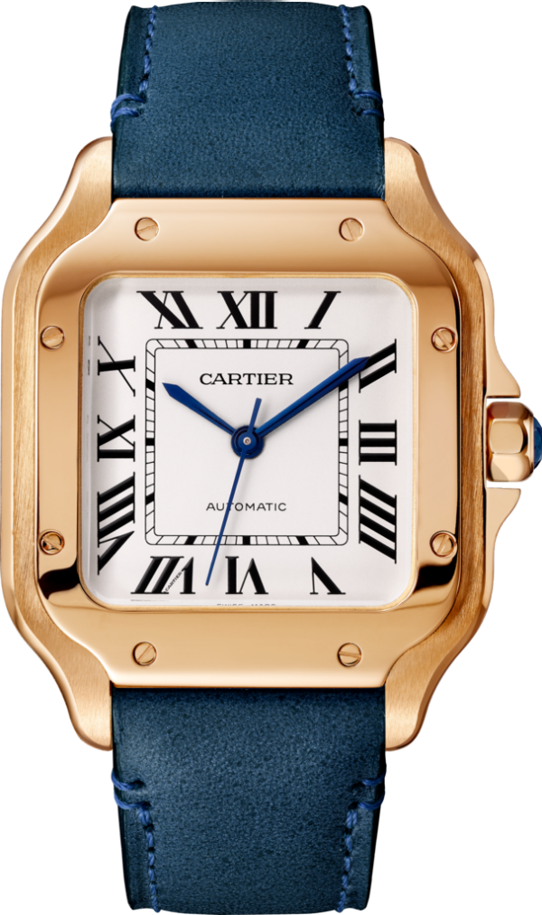 Santos de Cartier watch Medium model, automatic movement, rose gold, 2 interchangeable leather bracelets