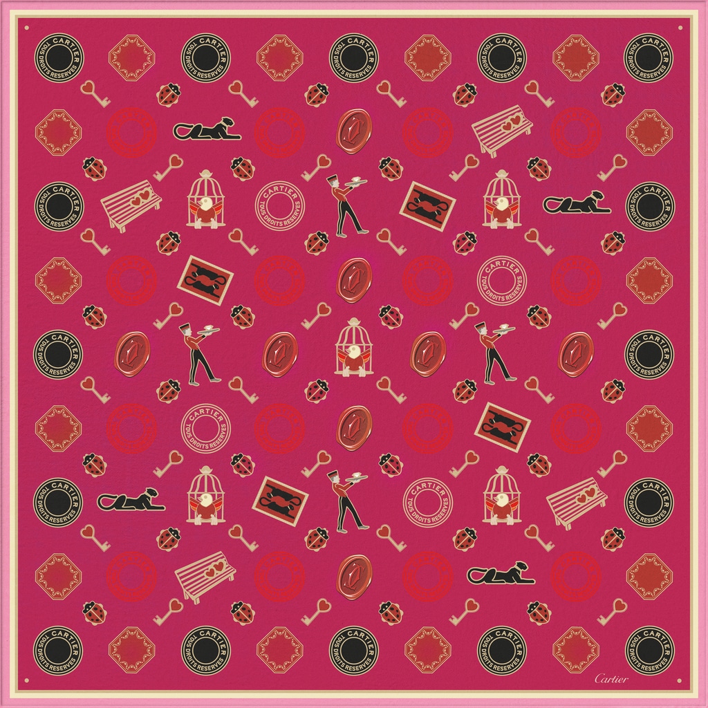 Diabolo de Cartier square 90Fuchsia silk twill